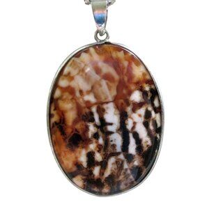 New Oval Agate Stone Pendant Necklace on 24" Stainless Chain - Gift Boxed